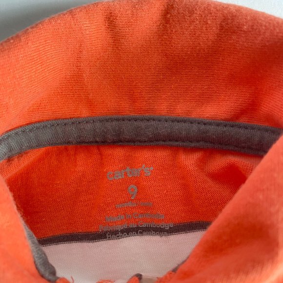 Carter's Striped Orange White Shark Jersey Romper size 9 Months - Picture 3 of 6